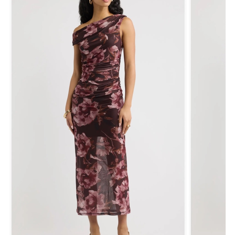 Off the Shoulder Mesh Midi Dress (Open Edit)